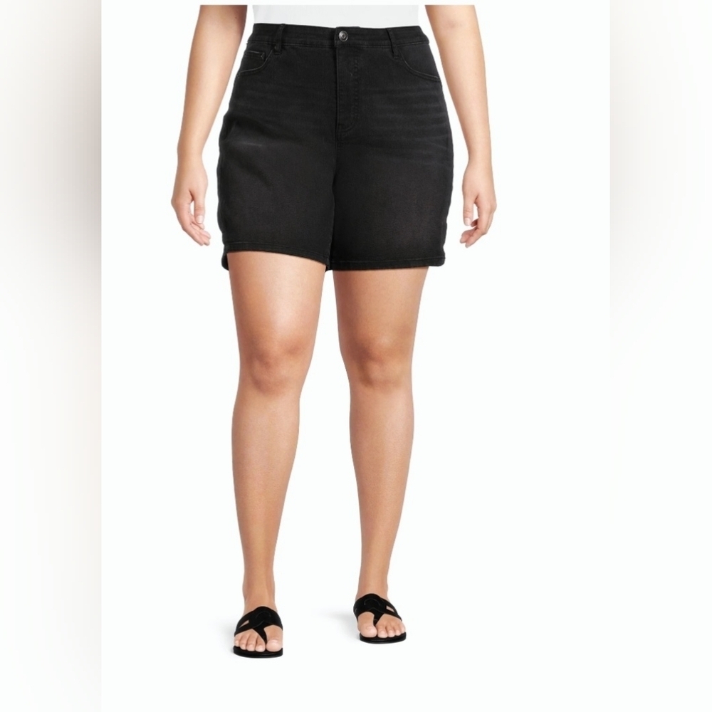 New Terra a Sky Women's Plus Size 4x Bermuda Denim black wash Shorts, 7" Inseam